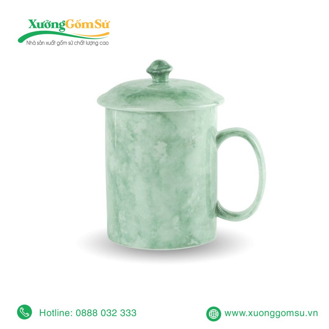 Ly sứ trụ quai C có nắp men vân đá