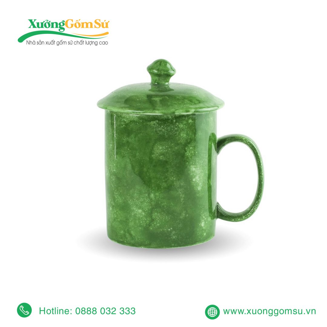 Ly sứ trụ quai C có nắp men vân đá