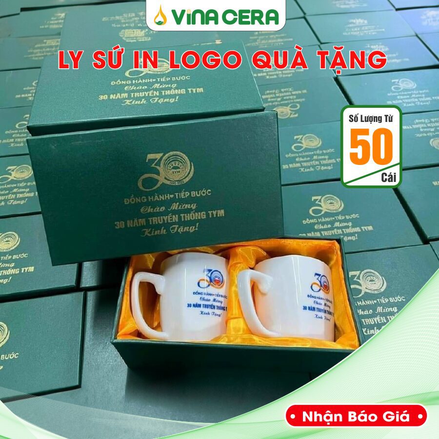 Ly sứ quà tặng Đại hội in logo theo yêu cầu