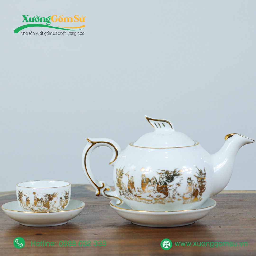 Ấm chén Phượng hoàng Trúc Lâm Thất Hiền vàng kim