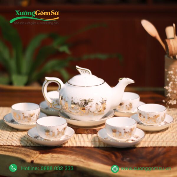 Ấm chén Phượng hoàng Trúc Lâm Thất Hiền vàng kim