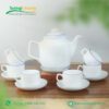 Bộ ấm chén sứ trắng vuông cao quai vuông kẻ chỉ