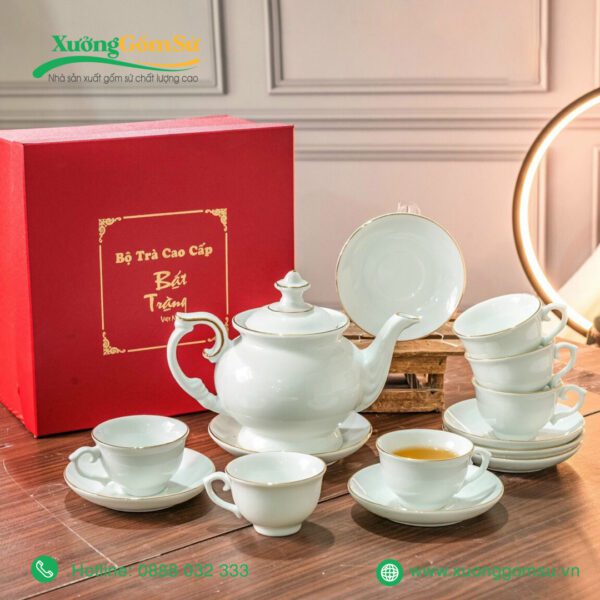 Bộ ấm chén đài các chỉ vàng Bát Tràng
