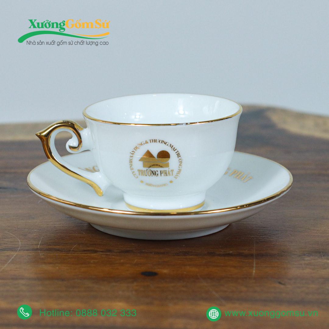 Bộ ấm chén đài các chỉ vàng Bát Tràng