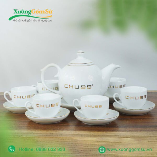 Bộ Ấm Chén Dáng Bưởi Chóp Tròn Viền Vàng