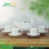 Bộ ấm chén sứ trắng anh vũ viền bạch kim