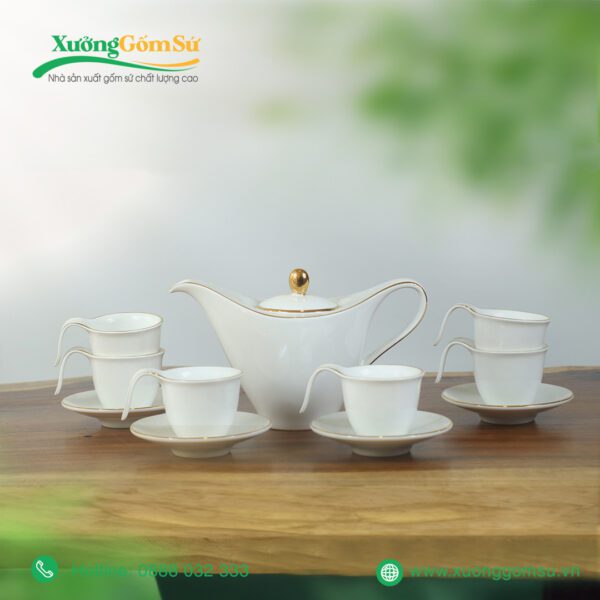 Bộ ấm chén sứ trắng anh vũ viền vàng
