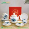 Bộ ấm chén sứ trắng bạch liên viền kim
