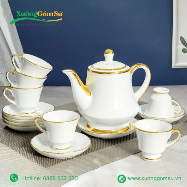 Bộ ấm chén sứ trắng hoàng gia viền kim