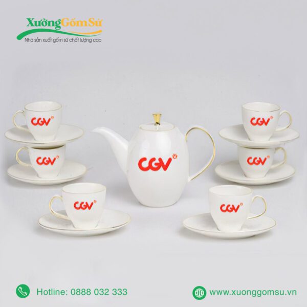 Bộ ấm chén trà Anna cao chỉ vàng Minh Long